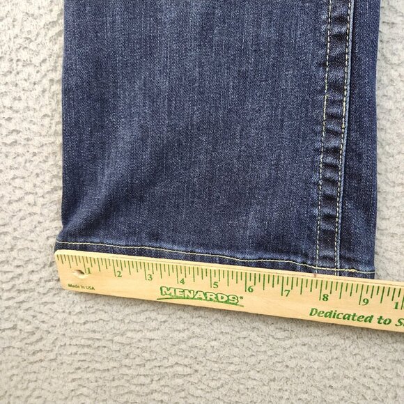 Y2K Vanity Jeans Womens 31x33 Blue Flared Leg Dark Wash Low Rise Whiskered Denim - Picture 7 of 11